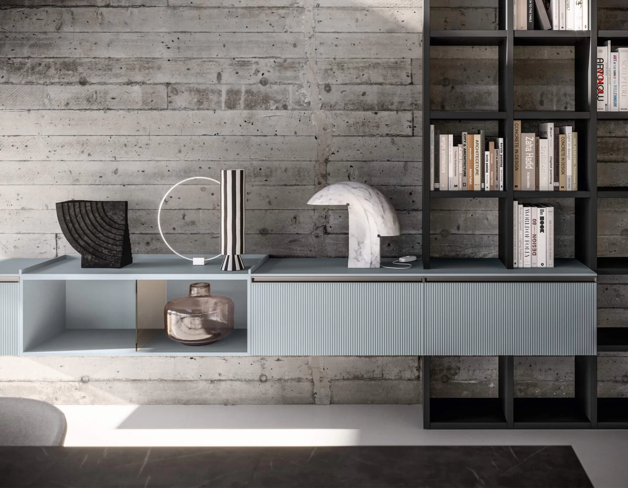 Soggiorno con libreria 01