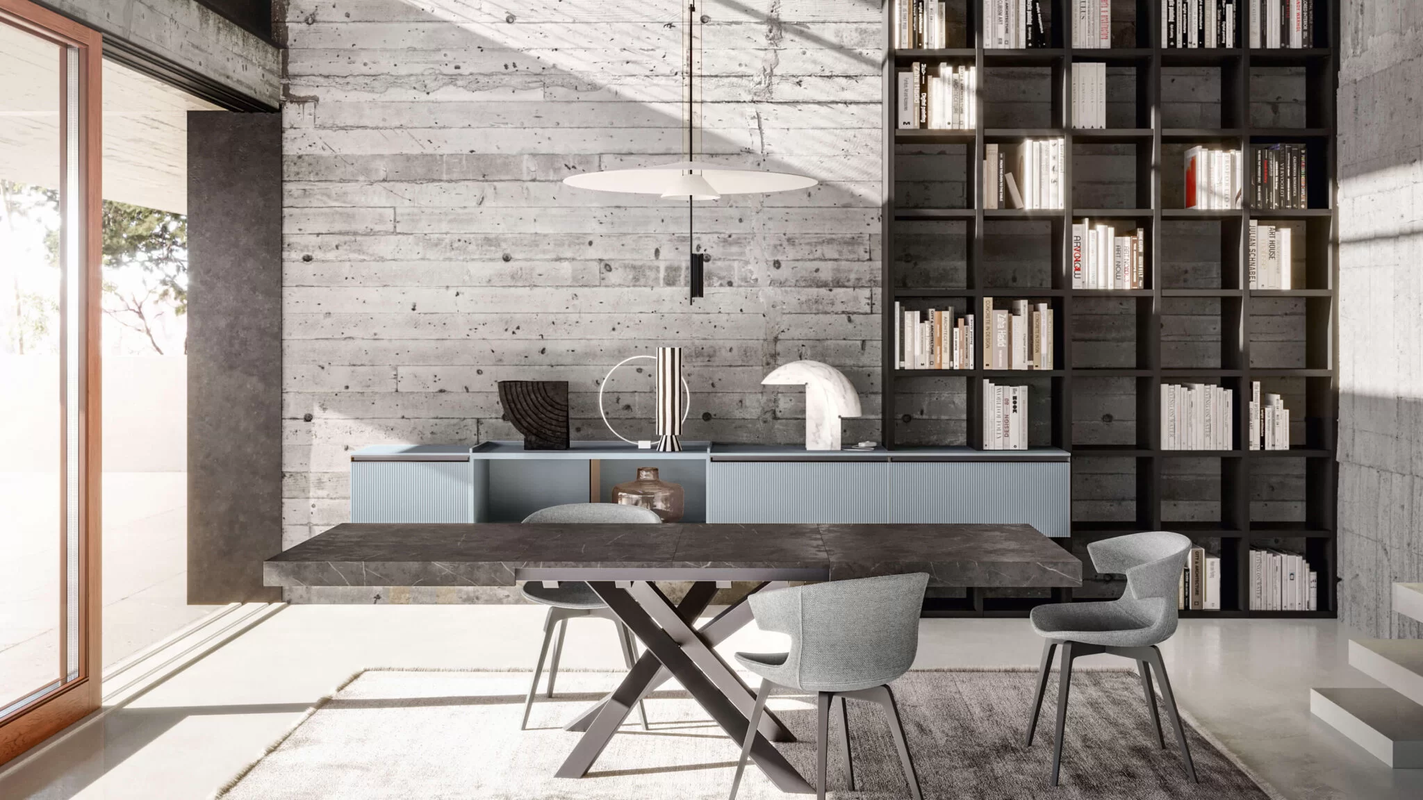 Soggiorno con libreria 01