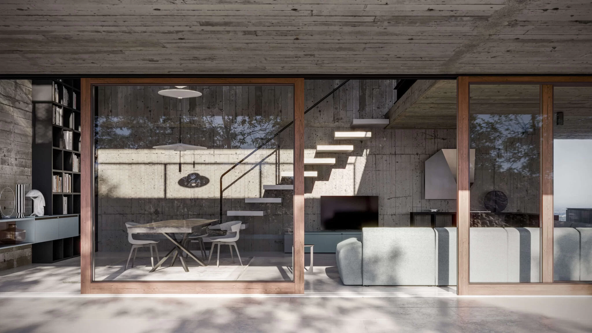 Soggiorno con libreria 01