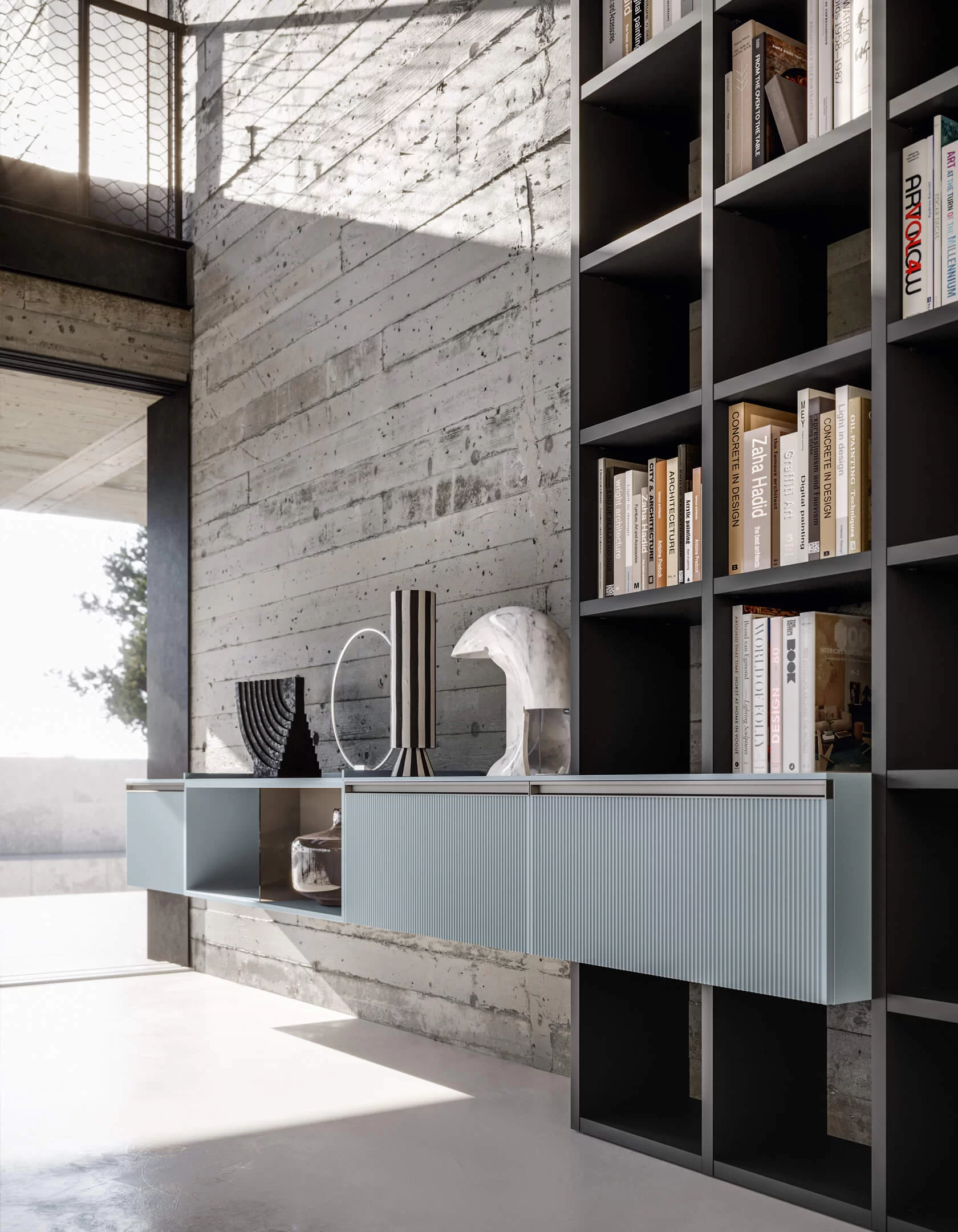 Soggiorno con libreria 01