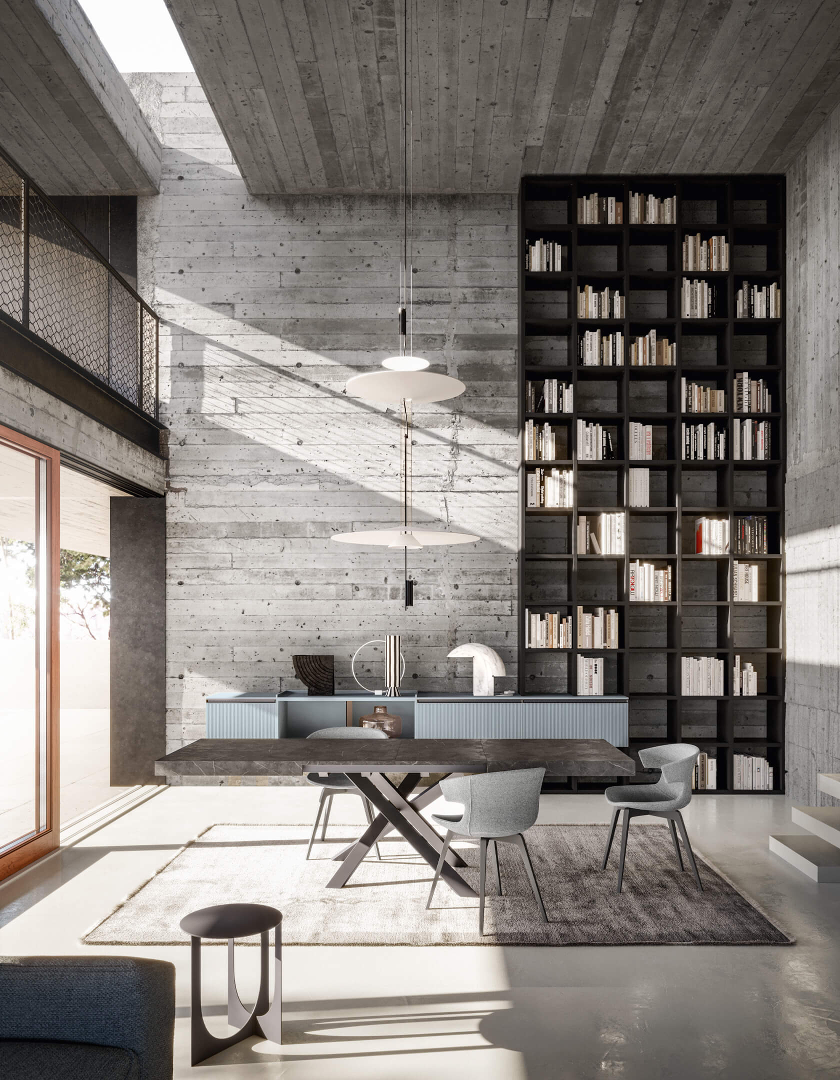 Soggiorno con libreria 01